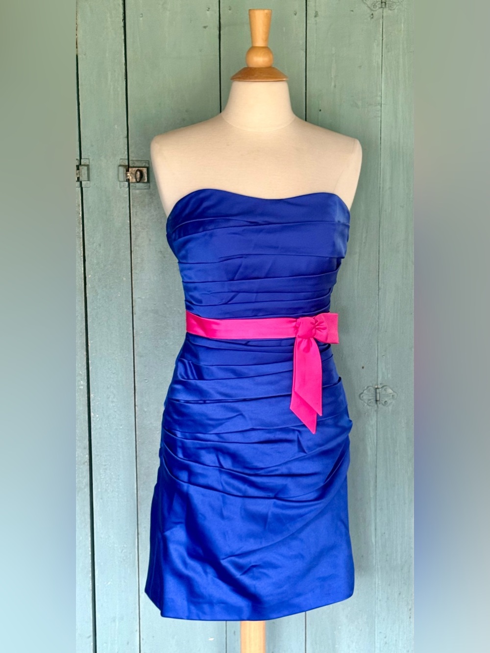 Alfred Angelo Strapless Pleat Ruched Mini Shim Blue Formal Prom Party Dress 4